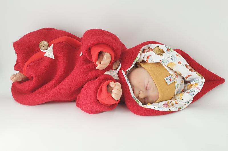 Walk - Overall Baby Kind von 50 bis 110 Designer rot Waldtiere Walkoverall von Atelier MiaMia