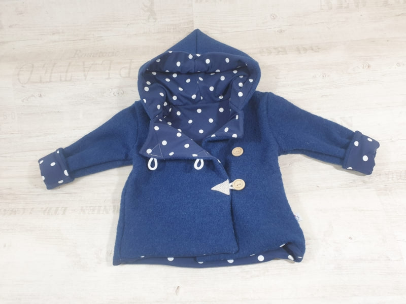Atelier MiaMia - Walk - giacca con cappuccio bambino bambino taglia 50-140 giacca limitata !! giacca in lana cotta blu scuro orsetto J35
